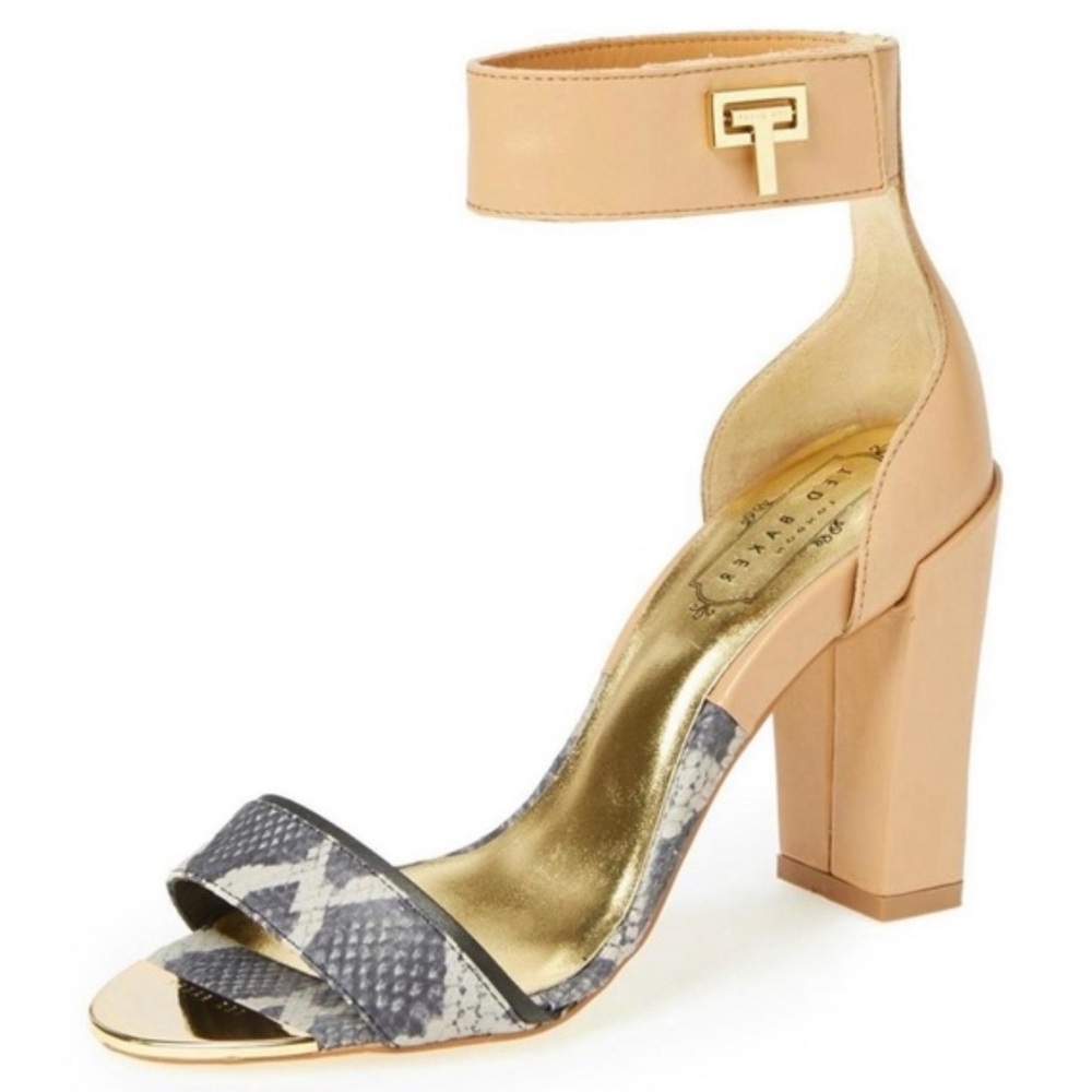 Ted Baker Tan and Gray Snakeskin Heels